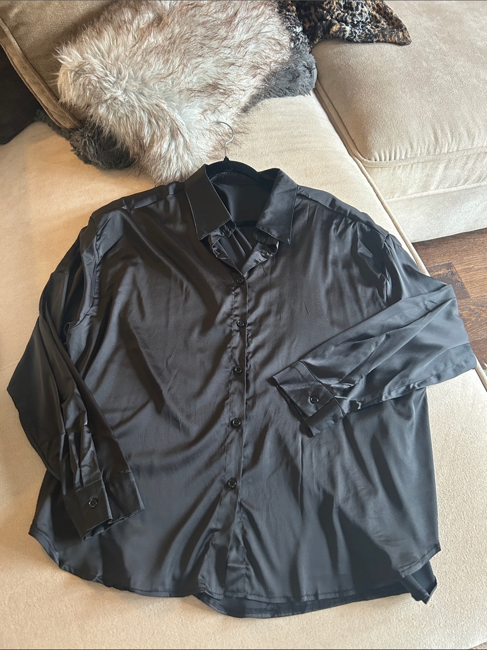 Classic Black Satin Button-Up Blouse